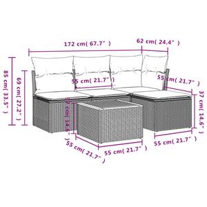 vidaXL 5-delige Loungeset met kussens poly rattan grijs