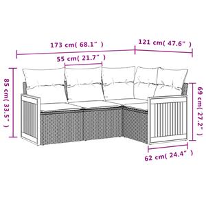 vidaXL 4-delige Loungeset met kussens poly rattan zwart