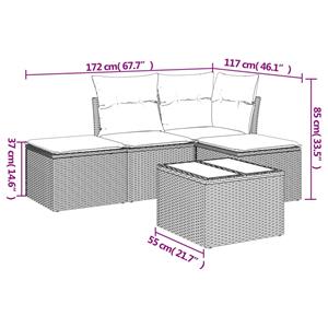 vidaXL 5-delige Loungeset met kussens poly rattan beige