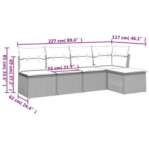 vidaXL 5-delige Loungeset met kussens poly rattan beige