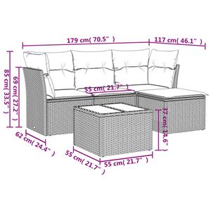 vidaXL 5-delige Loungeset met kussens poly rattan zwart