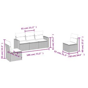 vidaXL 5-delige Loungeset met kussens poly rattan zwart