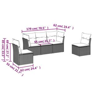 vidaXL 5-delige Loungeset met kussens poly rattan zwart