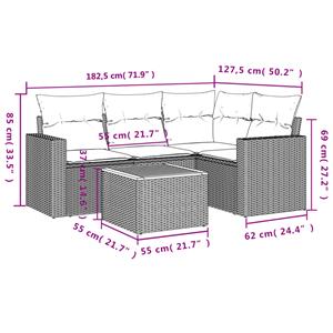 vidaXL 5-delige Loungeset met kussens poly rattan beige