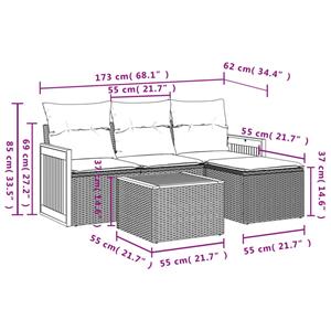 vidaXL 5-delige Loungeset met kussens poly rattan beige