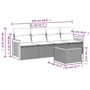 vidaXL 5-delige Loungeset met kussens poly rattan zwart