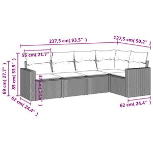vidaXL 5-delige Loungeset met kussens poly rattan beige