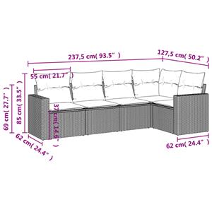 vidaXL 5-delige Loungeset met kussens poly rattan grijs