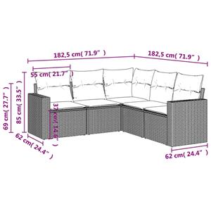 vidaXL 5-delige Loungeset met kussens poly rattan beige