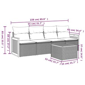 vidaXL 5-delige Loungeset met kussens poly rattan grijs