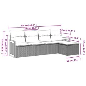 vidaXL 5-delige Loungeset met kussens poly rattan grijs