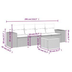 vidaXL 5-delige Loungeset met kussens poly rattan grijs