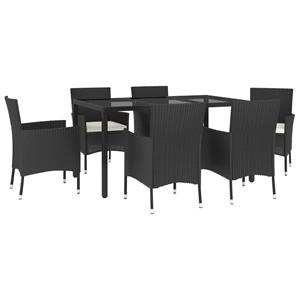 vidaXL 7-delige Tuinset met kussens poly rattan zwart