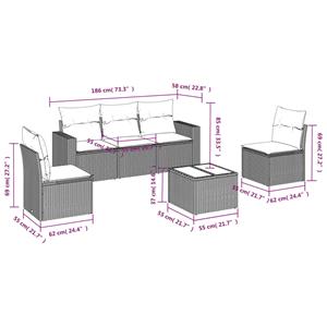 vidaXL 6-delige Loungeset met kussens poly rattan zwart