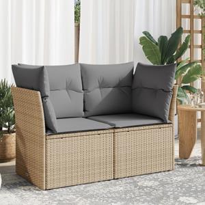 VidaXL Tuinbank 2-zits met kussens poly rattan beige