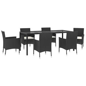 vidaXL 7-delige Tuinset met kussens poly rattan zwart