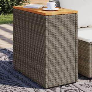 VidaXL Tuinbijzettafel met houten blad 58x27,5x55 cm poly rattan grijs