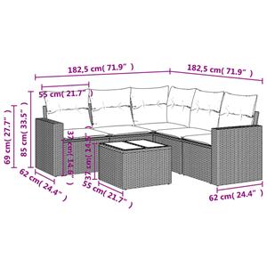 vidaXL 6-delige Loungeset met kussens poly rattan grijs