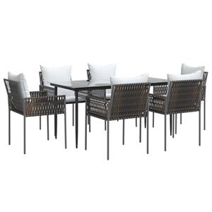 vidaXL 7-delige Tuinset met kussens poly rattan en staal