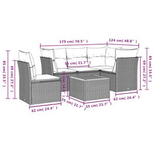 vidaXL 6-delige Loungeset met kussens poly rattan beige