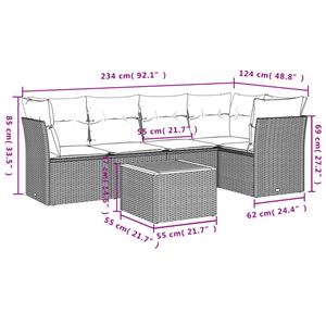 vidaXL 6-delige Loungeset met kussens poly rattan beige