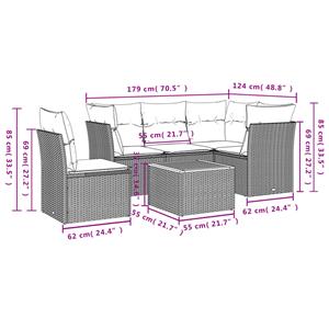 vidaXL 6-delige Loungeset met kussens poly rattan beige