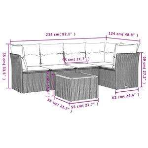 vidaXL 6-delige Loungeset met kussens poly rattan beige