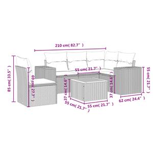vidaXL 6-delige Loungeset met kussens poly rattan zwart