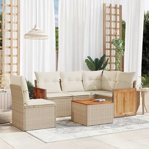 vidaxl 6-delige Loungeset met kussens poly rattan beige