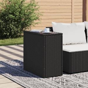 vidaXL Tuinbijzettafel met glazen blad 58x27,5x55 cm poly rattan zwart