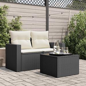 vidaXL Tuintafel met glazen blad 55x55x37 cm poly rattan zwart