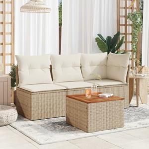 vidaXL Tuintafel 55x55x37 cm poly rattan en acaciahout beige