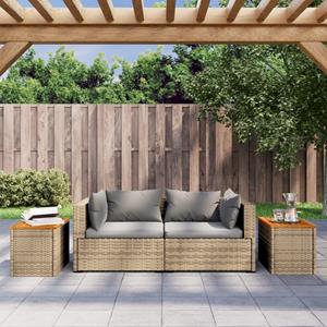 vidaXL Tuinbijzettafels 2 st 55x34x37 cm poly rattan en hout beige