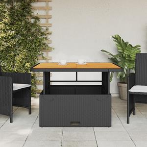 vidaXL Tuintafel 110x110x71 cm poly rattan en massief acaciahout zwart