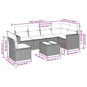 vidaXL 7-delige Loungeset met kussens poly rattan grijs