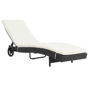 vidaXL Ligbedden 2 st met wielen en kussens poly rattan zwart