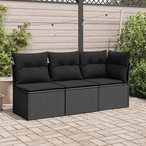 vidaXL Loungesofa Gartensofa ohne Armlehnen mit Kissen Schwarz Poly Rattan