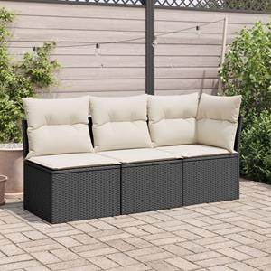 vidaXL Loungesofa Gartensofa ohne Armlehnen mit Kissen Schwarz Poly Rattan