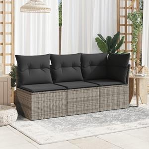 vidaXL Loungesofa Garten-Ecksofa mit Kissen Grau Poly Rattan