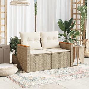 vidaXL Tuinbank 2-zits met kussens poly rattan beige