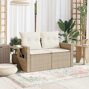 vidaXL Tuinbank 2-zits met kussens poly rattan beige