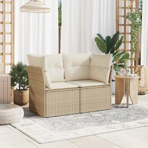 vidaXL Tuinbank 2-zits met kussens poly rattan beige