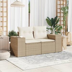 vidaXL Tuinbank 2-zits met kussens poly rattan beige