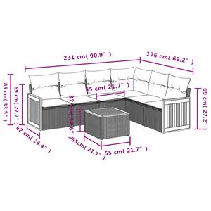 vidaXL 7-delige Loungeset met kussens poly rattan beige
