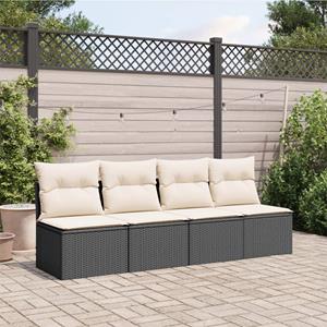 vidaXL Loungesofa Gartensofa mit Kissen 4-Sitzer Schwarz Poly Rattan