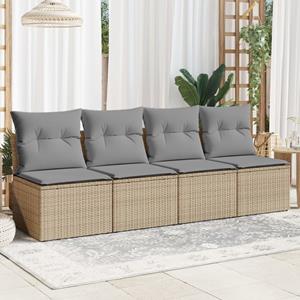 vidaXL Loungesofa Gartensofa mit Kissen 4-Sitzer Beige Poly Rattan