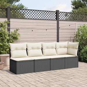 vidaXL Loungesofa Gartensofa mit Kissen 4-Sitzer Schwarz Poly Rattan