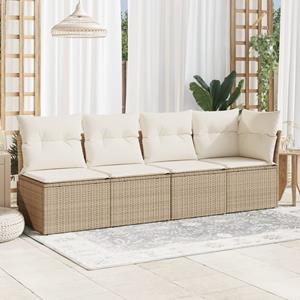 vidaXL Loungesofa Gartensofa mit Kissen 4-Sitzer Beige Poly Rattan