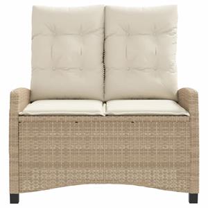 vidaXL Tuinbankje verstelbaar met kussens poly rattan beige