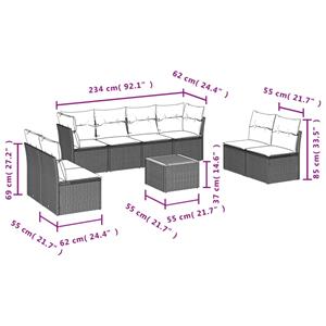 vidaXL 9-delige Loungeset met kussens poly rattan zwart